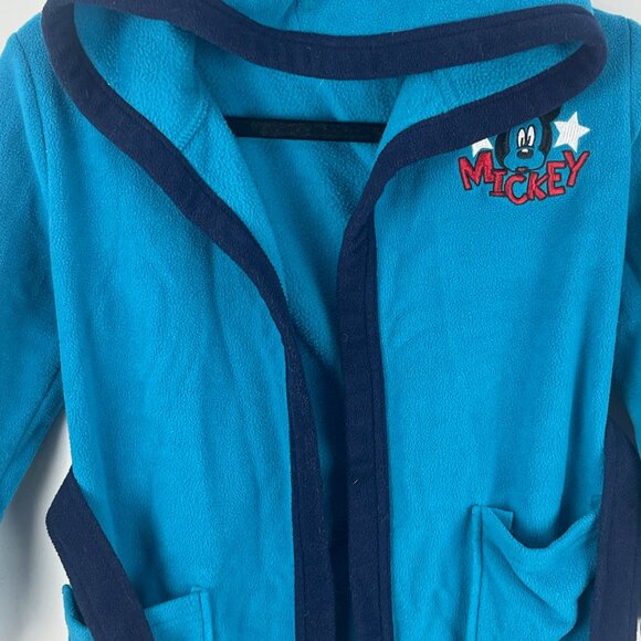 Disney Kids Bath Robe Size 6 Blue Long Sleeves Hooded Pockets Mickey Mouse - Picture 3 of 9
